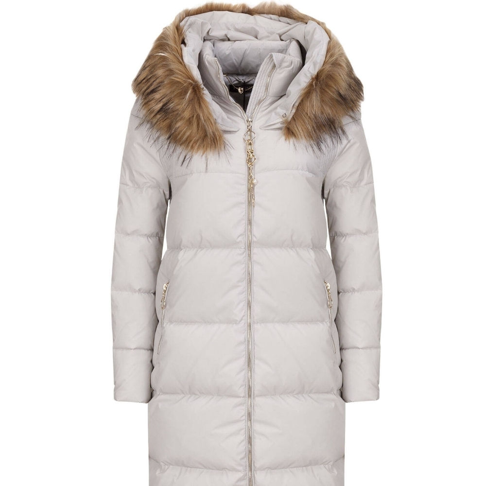 Twin-set Light Grey Puffer Coat with Real Fur Colar (Duck Feather Filler)